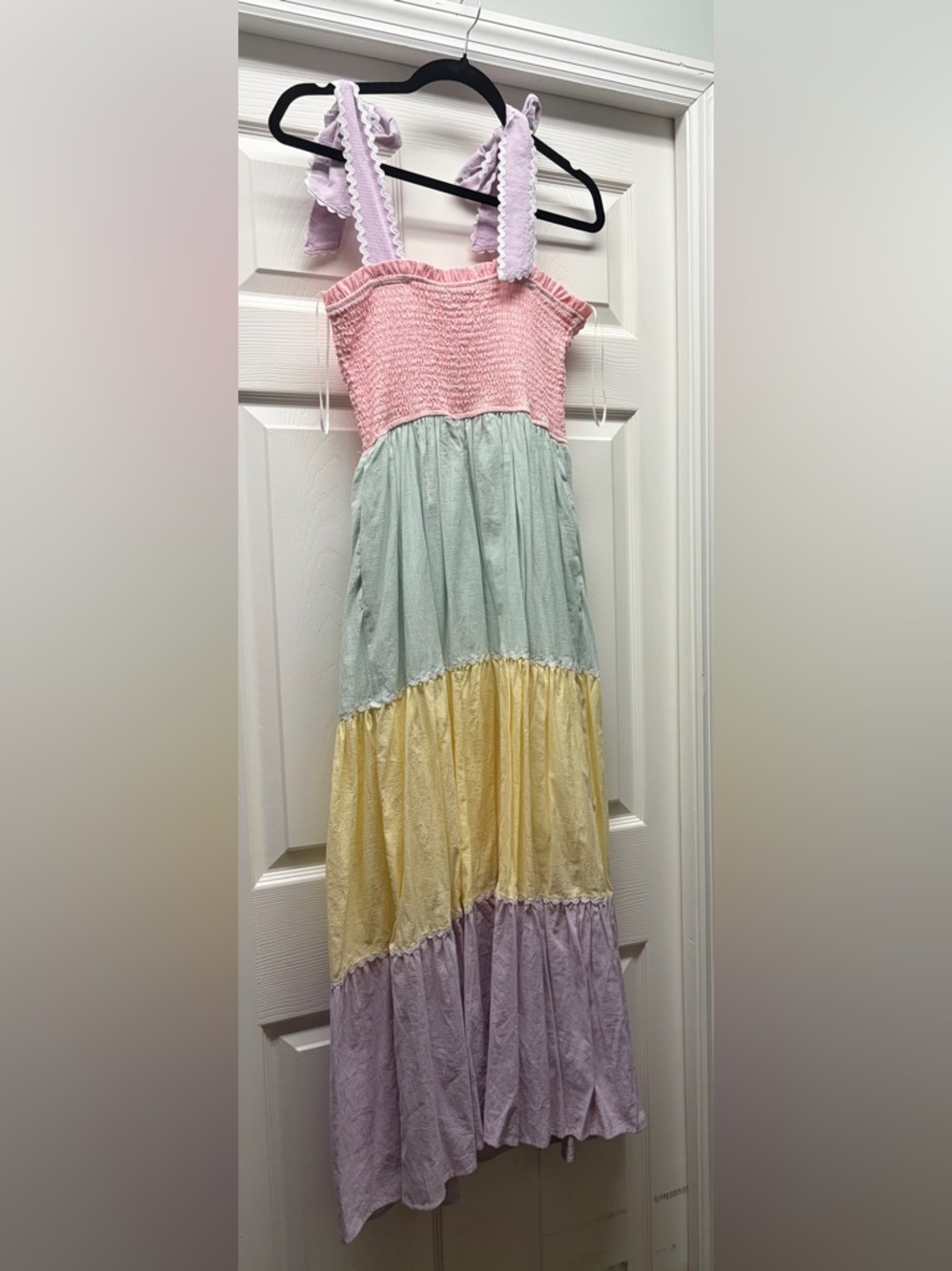 Pastel Tiered Smocked Sundress with Ruffle Straps - Pink, Mint, Yellow, Lavender